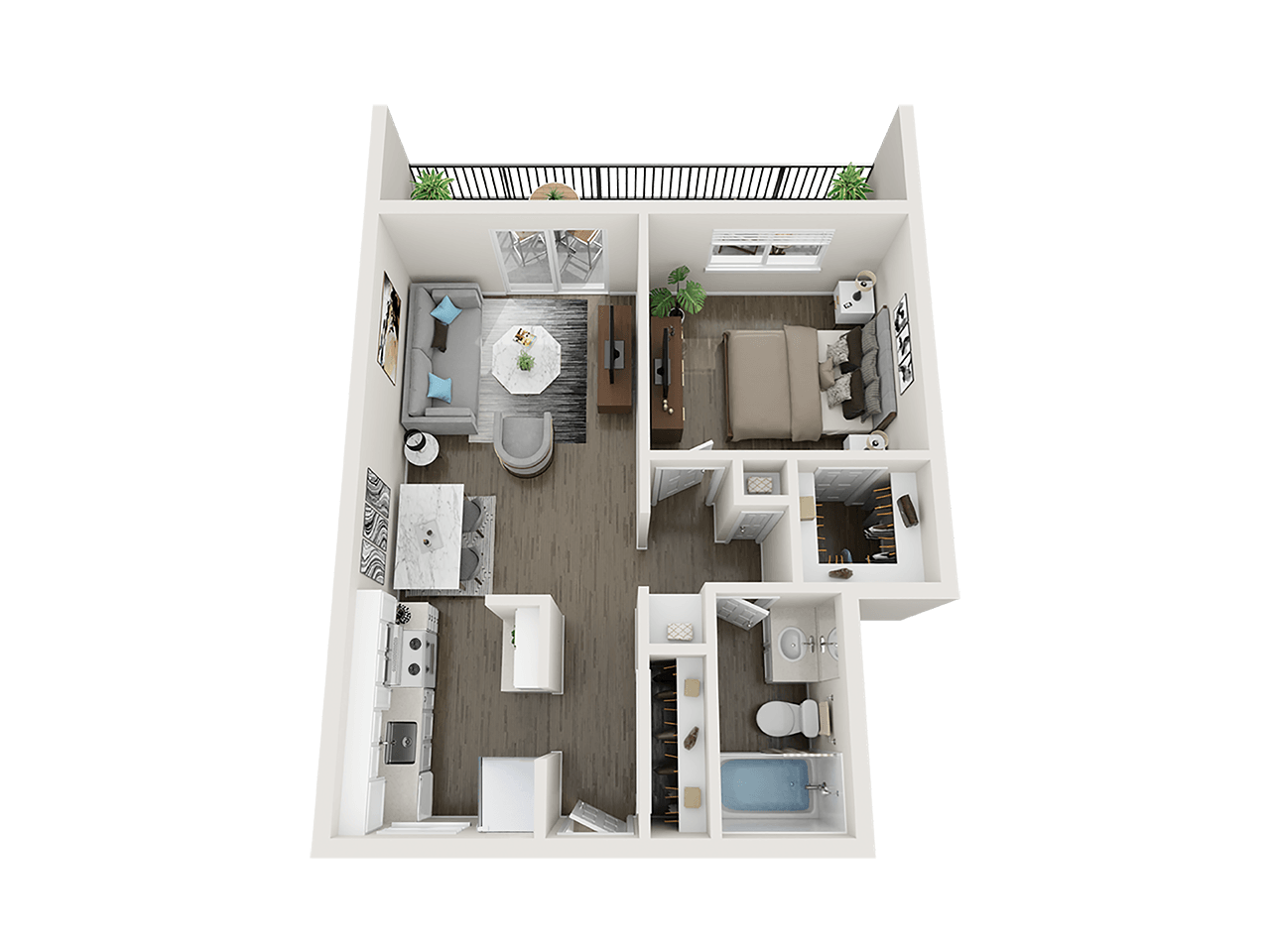 Floor plan for 1 bed, 1 bath, 600 sqft